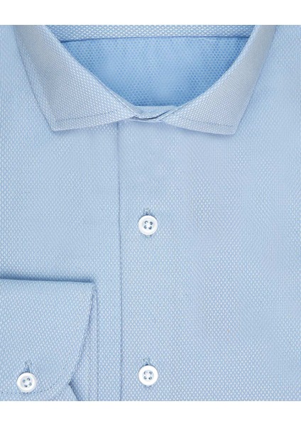 Slim Fit Armür Desenli Açık Mavi Erkek Gömlek fiyatları