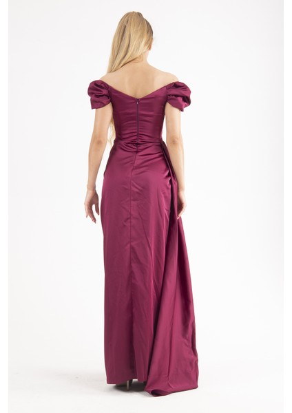 Mürdüm Drape Detaylı Saten Kumaş Abiye 9704858.21 fiyatları