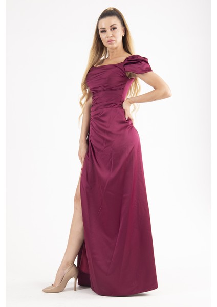 Mürdüm Drape Detaylı Saten Kumaş Abiye 9704858.21 modelleri