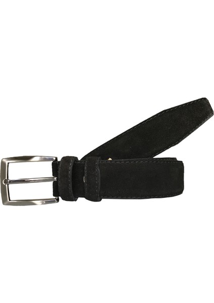 Süet Deri 2'li Set Klasik Kumaş Pantolon Kemeri; Siyah, Açık Kahverengi 3,5 cm
