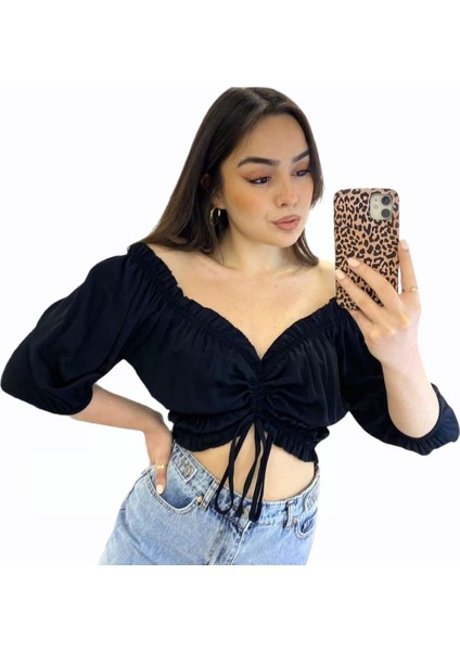 Önü Bağcıklı Jessica Kumaş Bluz