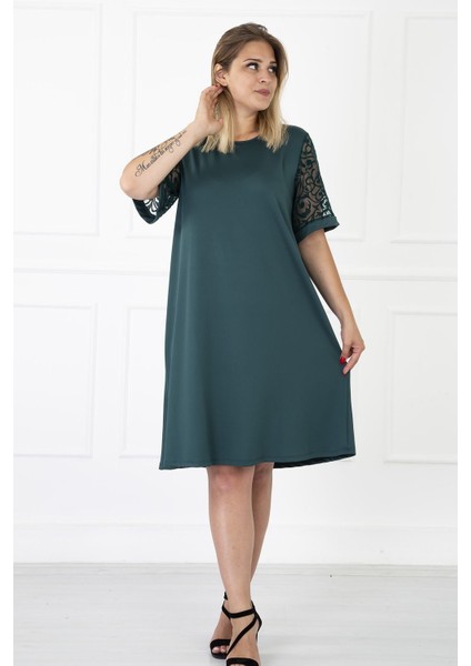 Kimono Kol Yeşil Büyük Beden Elbise 31B-1180
