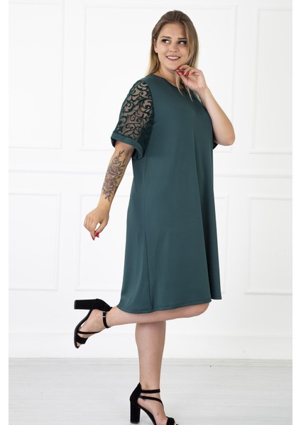 Kimono Kol Yeşil Büyük Beden Elbise 31B-1180 fiyatları