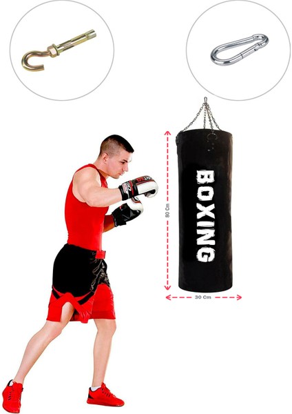 Spor Byfit 80 cm x 30 cm Hazır Dolu Boks Kum Torbası + Tavan Askı Kancası