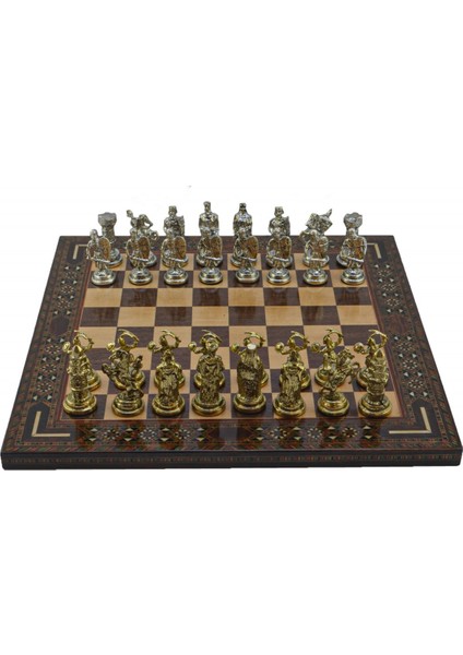 Metal Satranç Takımı Seti Orta Osmanlı Bizans Parlak ve Ceviz Düz Masif Satranç Tahtası fırsatları