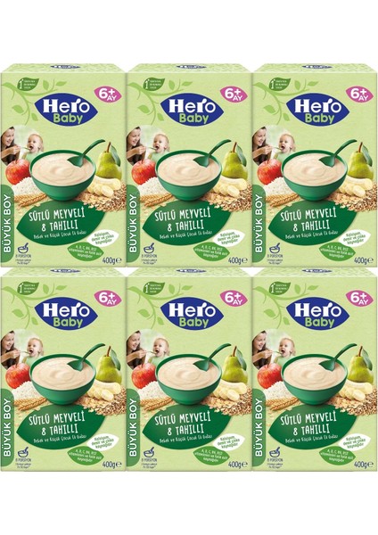 Hero Baby 400 gr Sütlü Meyveli 8 Tahıllı 6'lı Set Kaşık Maması