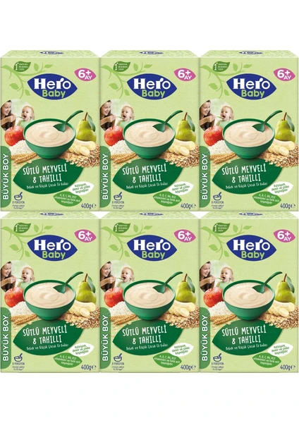 Hero Baby 400 gr Sütlü Meyveli 8 Tahıllı 6'lı Set Kaşık Maması