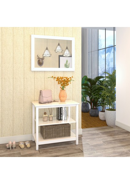 Interbuild Masif Akasya ve Mdf'den Mamul,3 Katlı Banyo Bank ve Havlu RAFI,80X50X74,8 Cm, Beyaz