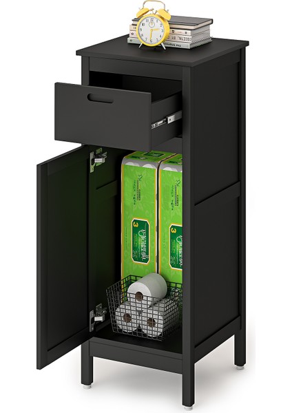 Interbuild Masif Akasya ve Mdf Den Mamul,ahşap Depolama Banyo Dolabı 40X40X102 Cm, Antrasit