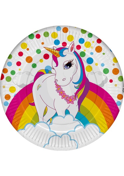 Unicorn Rainbow Karton Tabak 23 cm 8'li