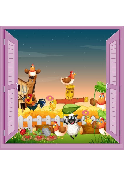 Çocuk Odası Bebek Odası Pencere Poster Duvar Kağıdı Çiftlik