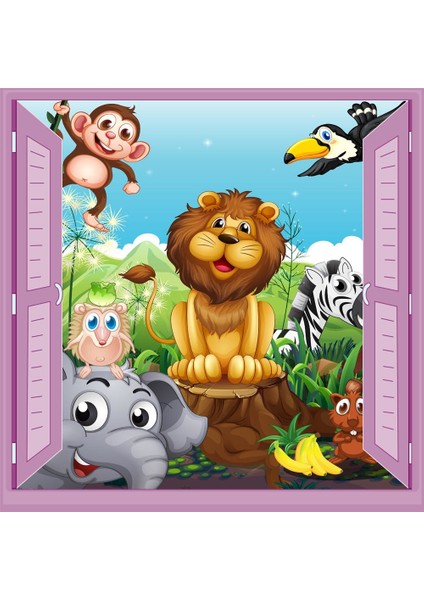 Çocuk Odası Bebek Odası Pencere Poster Duvar Kağıdı Hayvanlar Alemi