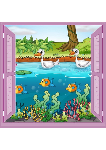 Çocuk Odası Bebek Odası Pencere Poster Duvar Kağıdı Ördek Balık