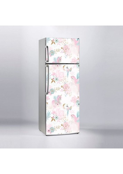 Buzdolabı Sticker Kaplama Dolap Kaplama Etiketi Pembe At ve Kuş