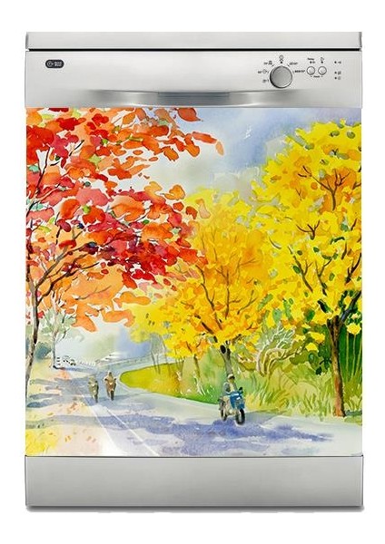 Bulaşık Makinesi Sticker Kaplama Beyaz Eşya Kaplama Çiçekler Ağaç Boyama