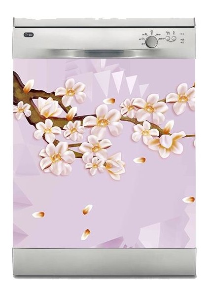 Bulaşık Makinesi Sticker Kaplama Beyaz Eşya Kaplama Mor Zemin Ağaç