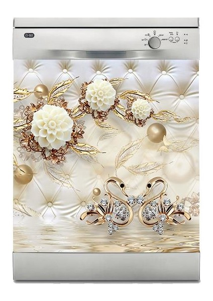 Bulaşık Makinesi Sticker Kaplama Beyaz Eşya Kaplama Pearls Gold