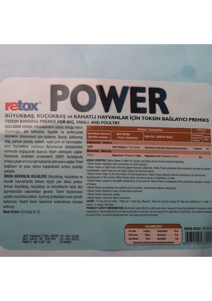 Retox Power Verim Düşüklüğü Için Hayvan Yem Katkı-25 kg modelleri