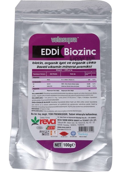 Eddi Biozinch Iyot Takviyeli Tırnak Bakım Yem Katkı Toz Form 100 gr