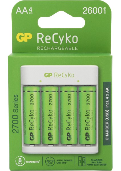 Gp Recyko E411 USB Aa-Aaa Şarj Cihazı Gp Recyko 2700 Serisi Aa Kalem Pil 4'lü