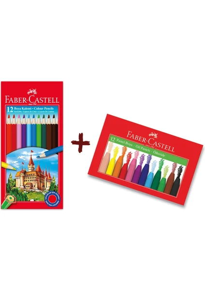 Faber Castell 12'li Tam Boy Kuru Boya ve 12'li Pastel Boya