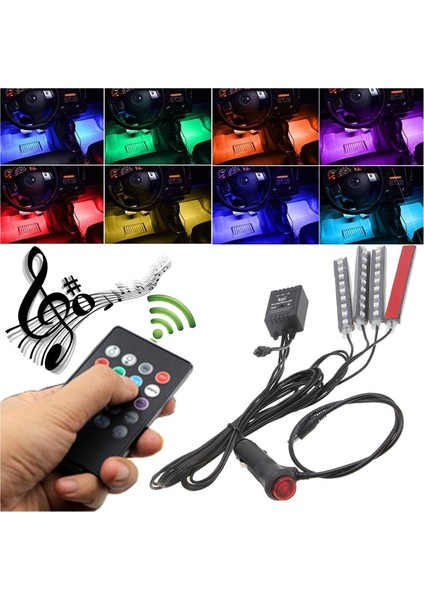 Araç Içi Ayak Altı Led Müziğe Sese Duyarlı Kumandalı Rgb Aydınlatma Çakmak Girişli 12 V