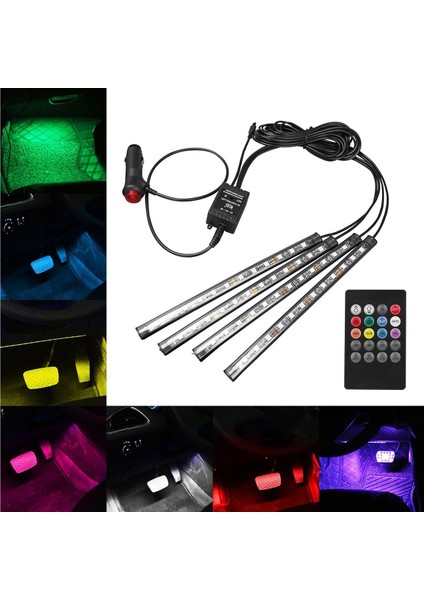 Araç Içi Ayak Altı Led Müziğe Sese Duyarlı Kumandalı Rgb Aydınlatma Çakmak Girişli 12 V