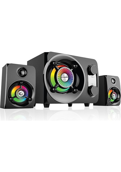 RMS-G8 2+1 25W Bluetooth +USB-SD-FM Rainbow Siyah Led Işıklı Oyuncu Ses Sistemi