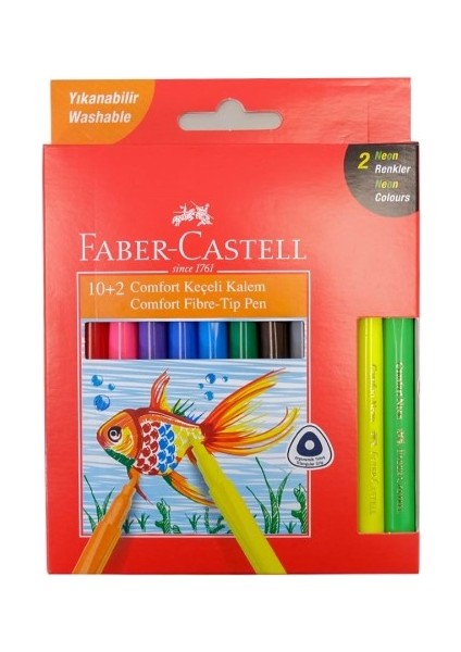 Comfort Yıkanabilir Keçeli Kalem, 10+2 Neon