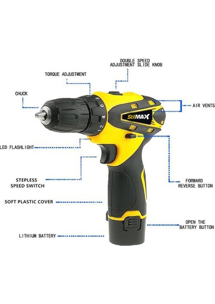 24 W 4 Ah Çift Akülü Şarjlı Vidalama Matkap Multi Function