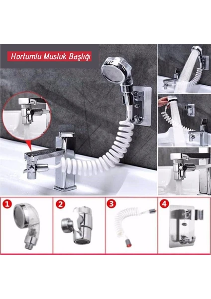 2 In 1 Spiral Hortumlu Ayarlanabilir Hareketli Banyo Mutfak Lavabo Musluk Duş Başlığı