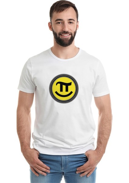 14 Mart Dünya Pi Günü Dj Baskılı Beyaz Erkek Örme Tshirt