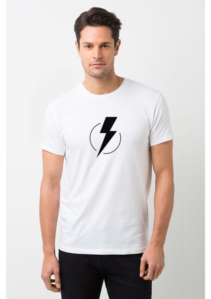 Flash Lightning Baskılı Beyaz Erkek Örme Tshirt