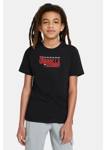 The Umbrella Academy Logo&yazi 2 Baskılı Unisex Çocuk Siyah T-Shirt
