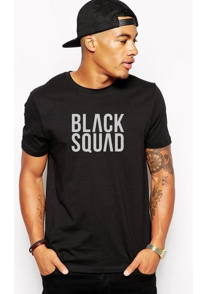 Black Squad Baskılı Siyah Erkek Örme Tshirt