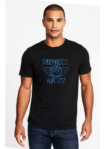 Shawn Mendes Army Baskılı Siyah Erkek Örme Tshirt