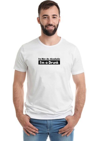 I'am A Drunk Baskılı Beyaz Erkek Örme Tshirt