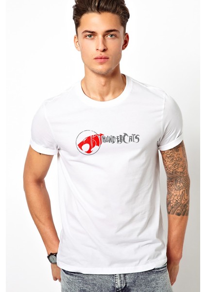 Thundercats Font Baskılı Beyaz Erkek Örme Tshirt