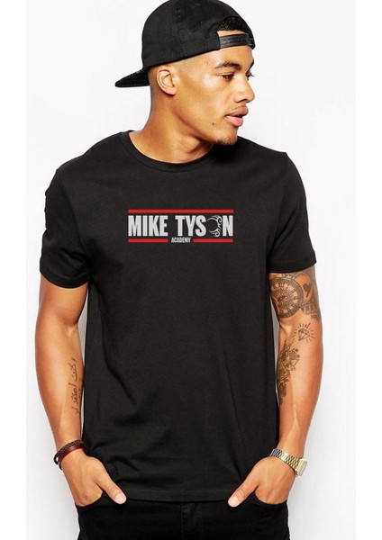 Mike Tyson Academy Baskılı Siyah Erkek Örme Tshirt