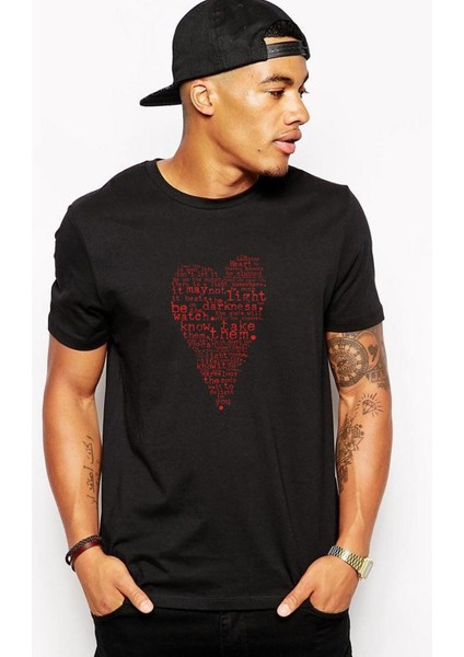 Charles Bukowski Heart Your Life Is Baskılı Siyah Erkek Örme Tshirt