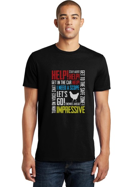 Pubg Karısık Baskılı Siyah Erkek Örme Tshirt