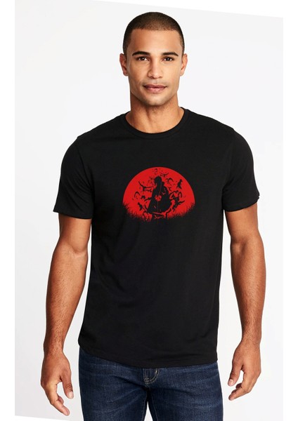 Uchiha Itachi Baskılı Siyah Erkek Örme Tshirt