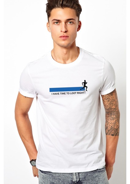 Pubg I Have Time To Loot Baskılı Beyaz Erkek Örme Tshirt