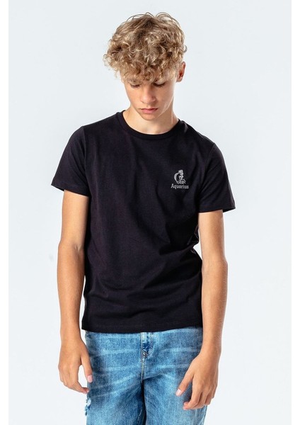 Kova Burcu Baskılı Unisex Çocuk Siyah Tshirt