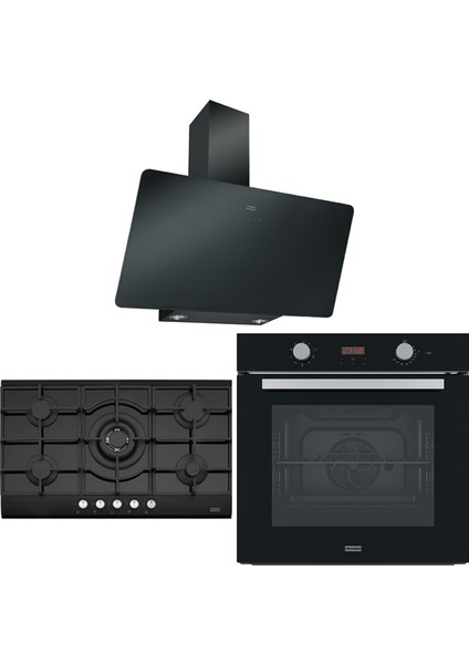 Ankastre Set (Fpj 915 V Bk A Black Davlumbaz Fhng 905 4g Tc He Bk C Black Ocak Fsl 86 H Bk Black Fırın)