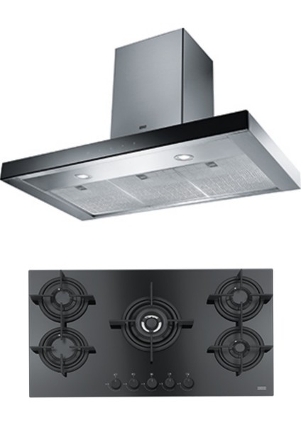 Ankastre Set (Fcr 925 Tc BK/XS/900 Black Glass Davlumbaz Fhcr 905 4g Tc He Bk C Black Glass Ocak)