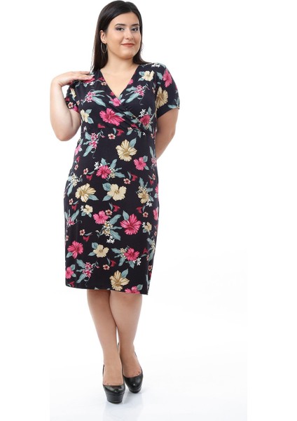 Lacivert Desenli Büyük Beden Elbise 5A-0665 fiyatları
