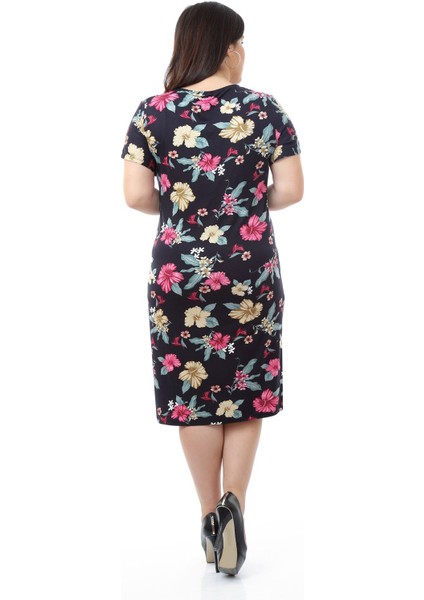 Lacivert Desenli Büyük Beden Elbise 5A-0665 modelleri