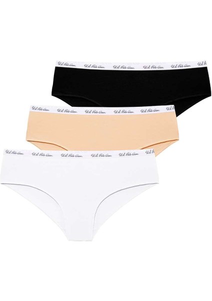 Kadın Siyah - Beyaz - Ten 3 Lü Şort