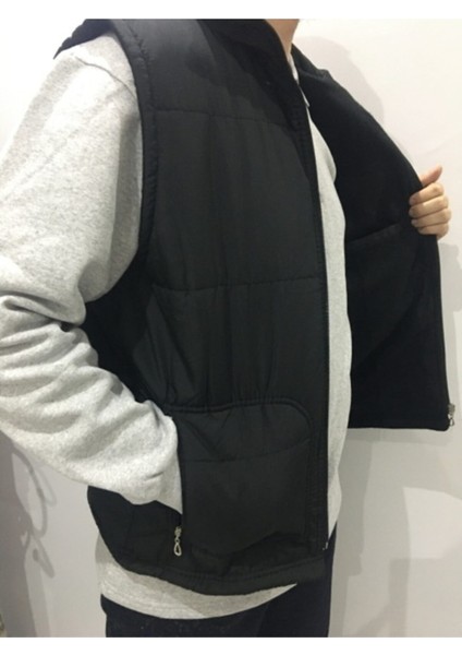 Erkek Siyah Şişme Yelek – Sonbahar/Kış, İçi Polarlı, Fermuarlı ve Cepli, Sıcak ve Rahat Günlük Kullanım modelleri